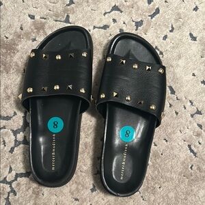 Mercer & Madison Black Sandals with Gold Studs